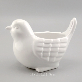cute mini plantador de pássaros de cerâmica branco