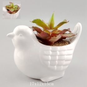 cute mini plantador de pássaros de cerâmica branco
