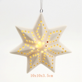 cerâmica árvore de natal estrela bisquie luz led branco