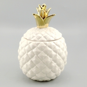 Jarra decorativa de cerâmica branca de abacaxi com tampa dourada