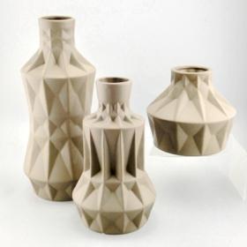 grande vaso de cerâmica geométrica conjunto marrom de 3