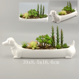Plantador de cachorros de salsicha cerâmica em branco