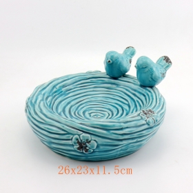 alimentador de pássaros em forma de ninho de cerâmica turquesa